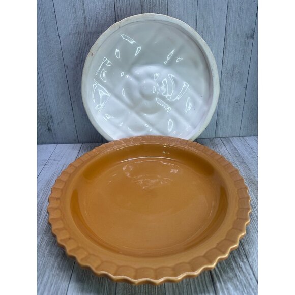Vintage Apple Pie Plate Covered Keeper Dish Ceramic with Lid 10.5" DIA Country - Picture 5 of 9